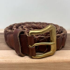 Vintage County Seat Braided Leather Solid Brass Buckle Belt Medium